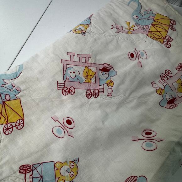 VTG Elephant Giraffe Circus Zoo Carldyke Quilted Baby Blanket Pink Blue - Picture 2 of 12